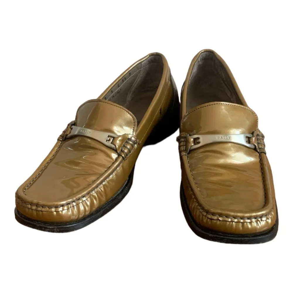 Women's Shoes BALLY Loafers Gold Patent Leather Moccasins Low Heels Moccasins